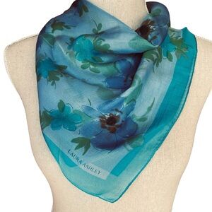 Laura Ashley Blue Purple Floral Square Scarf 20.5"